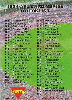 1994 Select AFL #200 Checklist Front